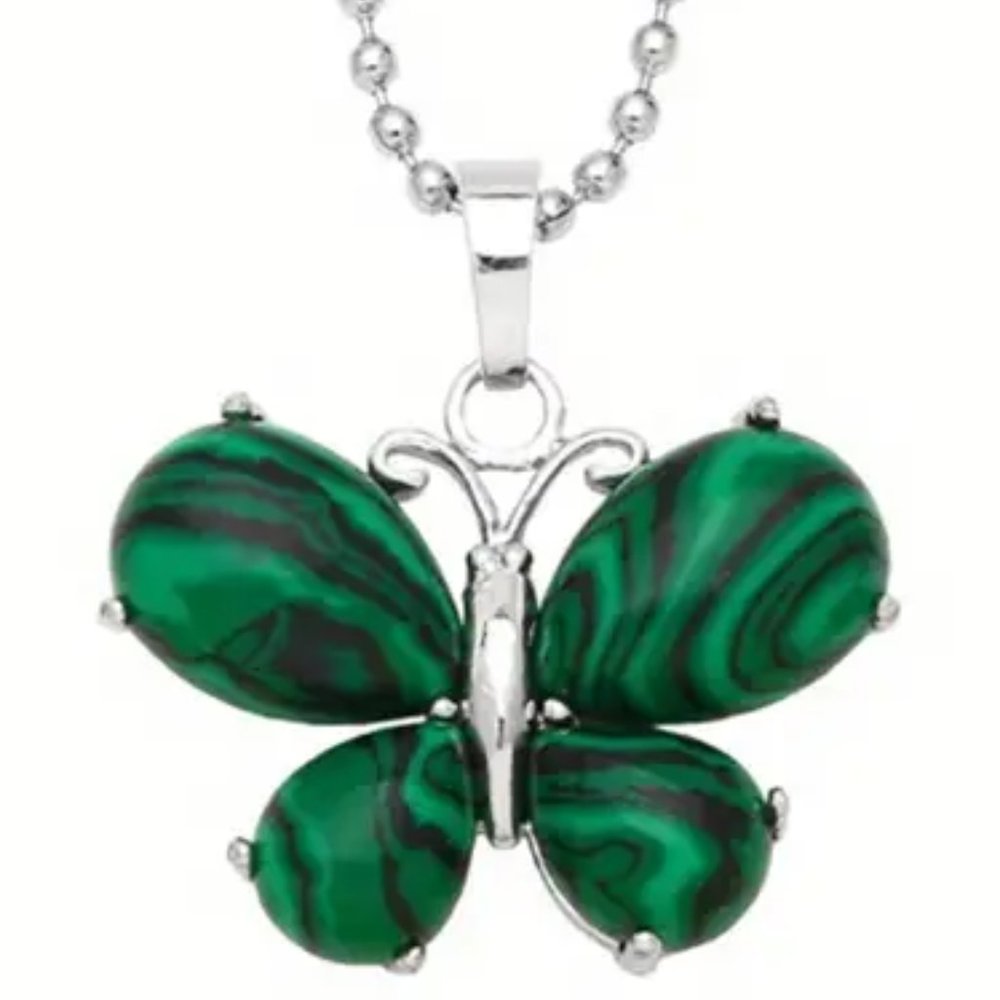 Malachite Synthetic Stone Cute Butterfly Pendant Necklace Pendant
